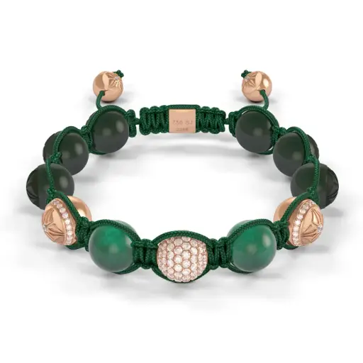 [D227088#2193] Rose Gold Pave Diamond, Emerald & Ceramic 10mm Bead Braided Bracelet