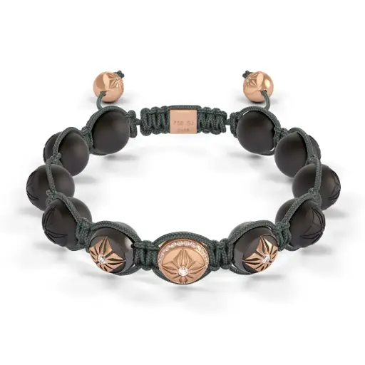 [D227090#2194] Rose & Black Gold Diamond & Ceramic 10mm Bead Braided Bracelet