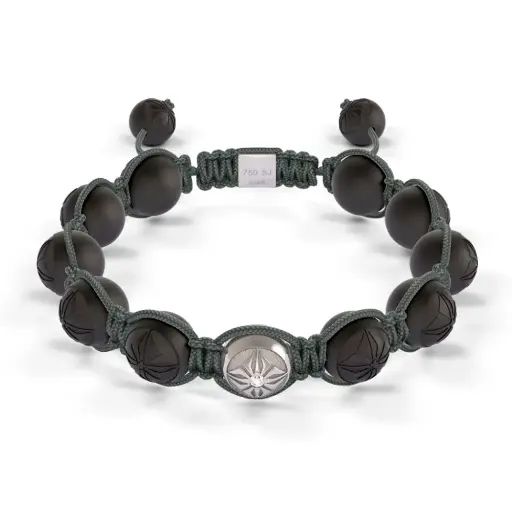 [D230818#2195] White Gold & Ceramic 10mm Bead Braided Bracelet