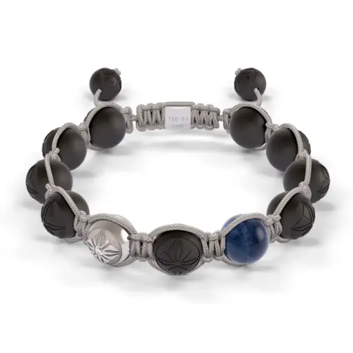 [D227094#2196] White Gold, Sapphire & Ceramic 10mm Bead Braided Bracelet 