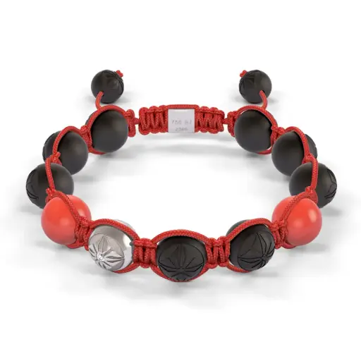 [D227097#2197] White Gold, Coral & Ceramic 10mm Bead Braided Bracelet