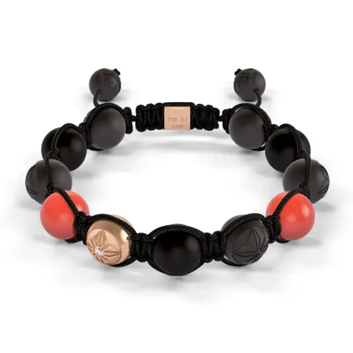 [D227099#2198] Rose Gold, Coral & Ceramic 10mm Bead Braided Bracelet