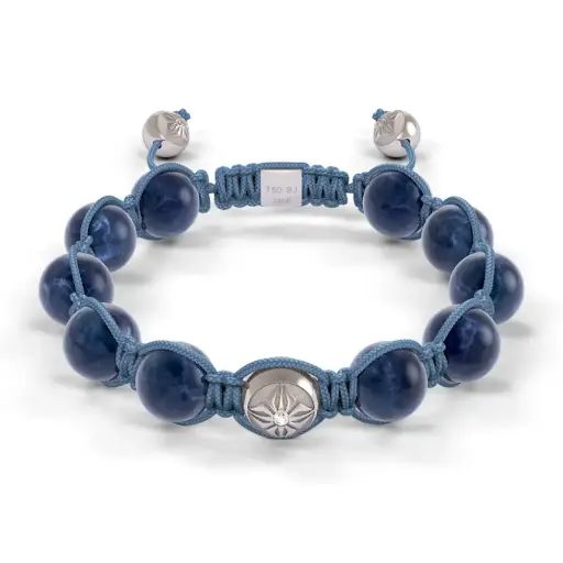 [D227100#2199] White Gold, Sapphire & Ceramic 10mm Bead Braided Bracelet