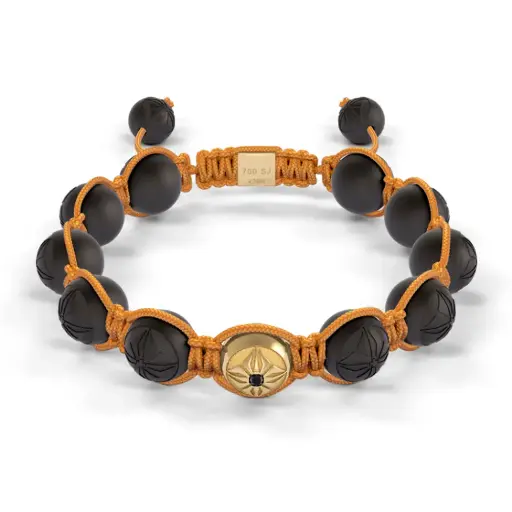 [D227106#2200] Yellow Gold & Ceramic 10mm Bead Braided Bracelet