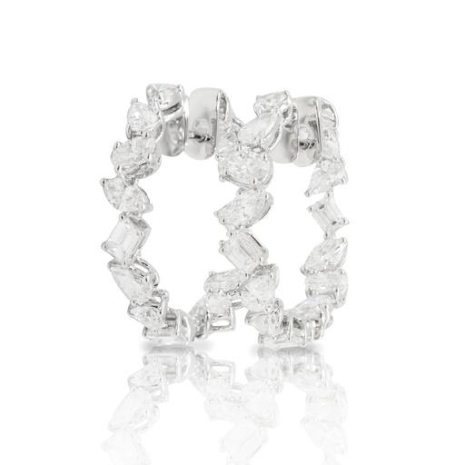 [RAER-11118.1] White Gold Mixed Cut Diamond Hoop Earrings