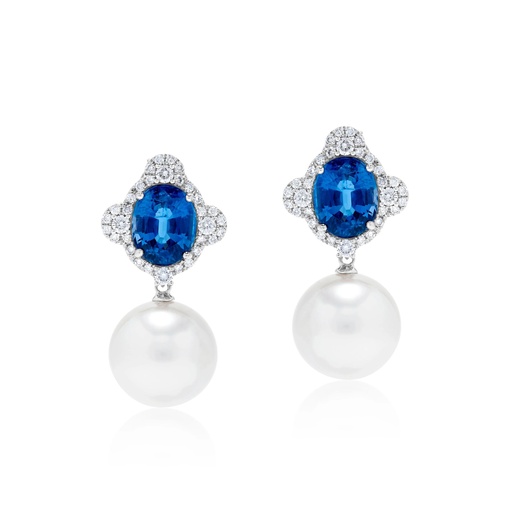 [E012531] White Gold Pearl And Kyanite Earrings