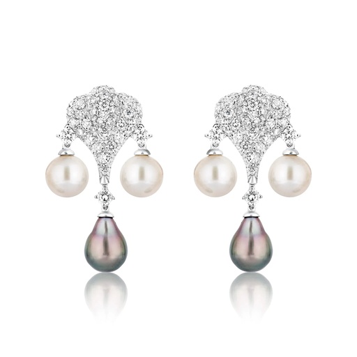 [E5165] White Gold Perla Diamond Soft Drop Earrings