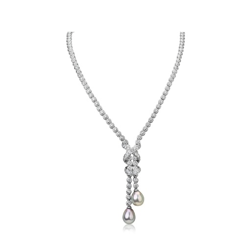 [N466] White Gold Perla Tennis Soft Drop Necklace