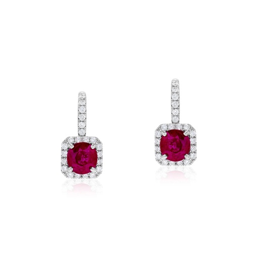 [E-EB05819] White Gold Ruby And Diamond Halo Earrings