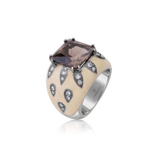 [R4780] White Gold Smoky Topaz Ring