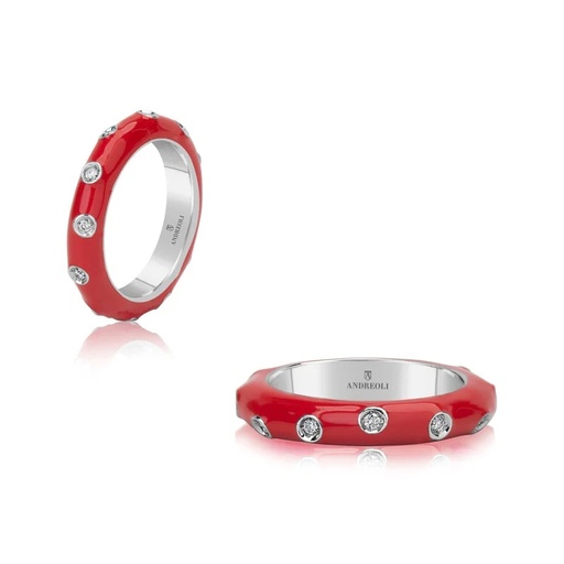 [R5028-RED] White Gold Stackable Enamel Ring In Red