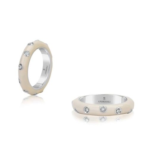 [R5028] White Gold Stackable Enamel Ring In White
