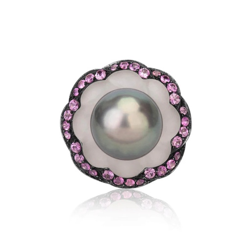 [R1323] White Gold Tahitian Pearl And Pink Sapphire Ring