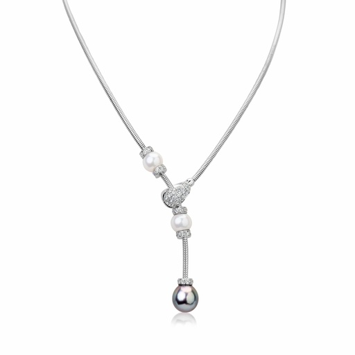 [N1632] White Gold Tahitian Pearl Lariat Necklace
