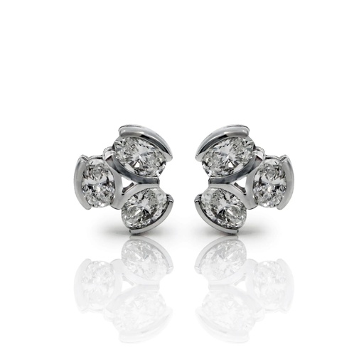 [EAER-1789] White Gold Trio Oval Diamond Stud Earrings