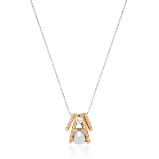 [N390] Yellow Gold Angular Pearl Pendant