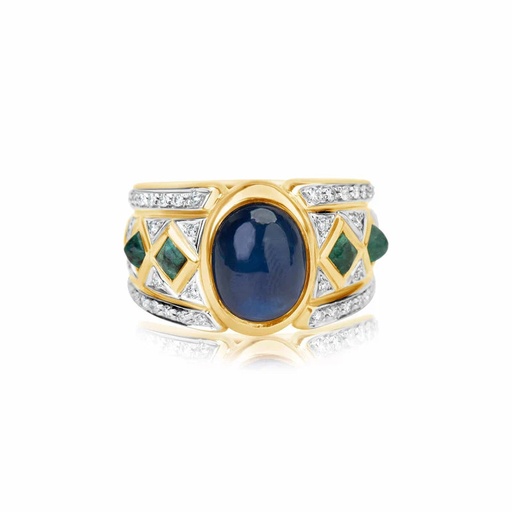 [R1112] Yellow Gold Cabochon Sapphire Ring