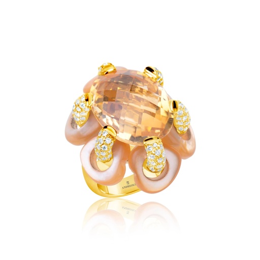 [R4997] Yellow Gold Citrine Flower Ring