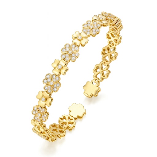 [B-FOR03-2] Yellow Gold Clover Diamond Bangle