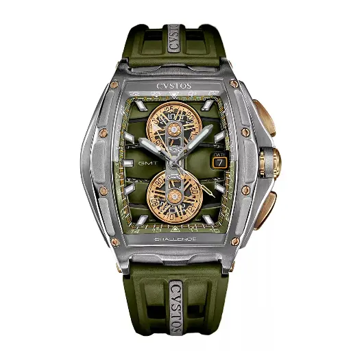 [B01110.4107002#2293] Chrono GMT Grey Steel/Kaki - 41mm
