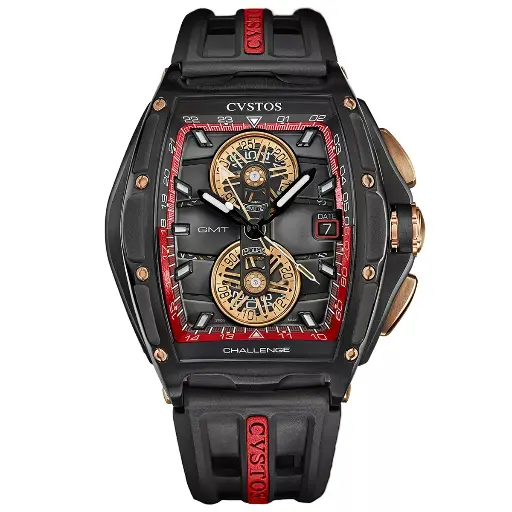 [B01110.4502002#2295] Chrono GMT Black Steel/Red Dial - 45mm