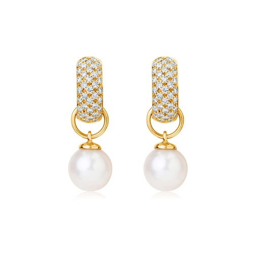 [E2961] Yellow Gold Pearl Drop Hoop Earrings Yellow Gold