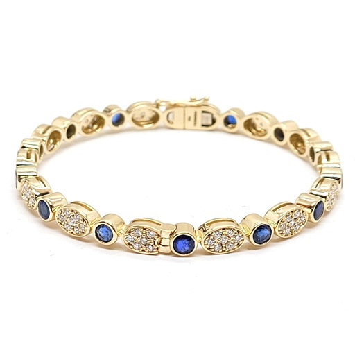 [B-DMD107] Yellow Gold Princessa Blue Sapphire Tennis Bracelet