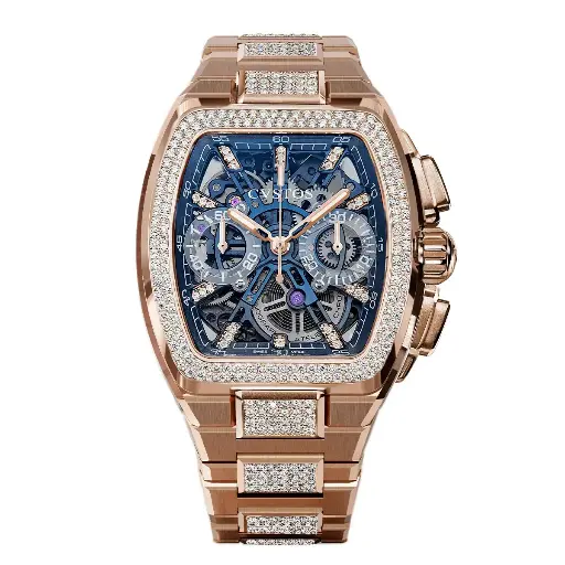 [F00112.4223002#2325] Metropolitan Chrono Rose Gold Blue SQLT/Diamond - 42mm 