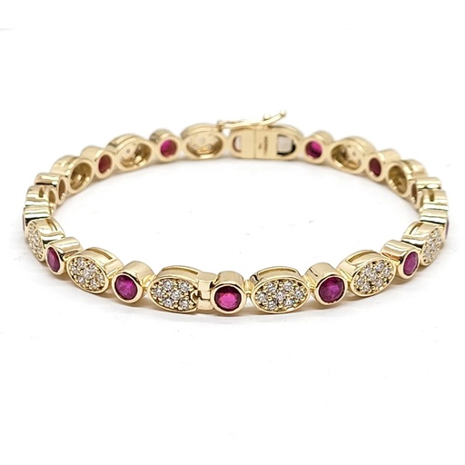 [B-DMD109] Yellow Gold Princessa Ruby Tennis Bracelet
