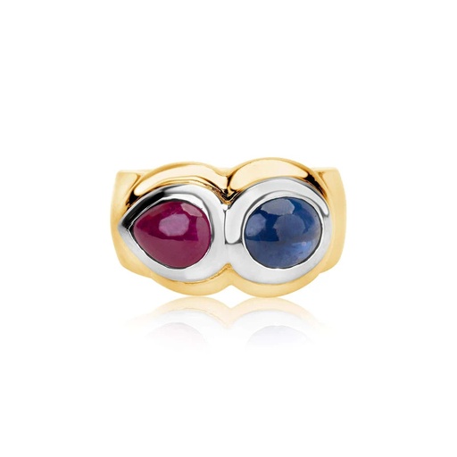 [R2253-7] Yellow Gold Ruby And Sapphire Ring
