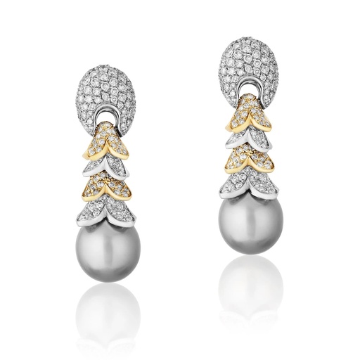 [E258] Yellow Gold Sole Pearl Ribbon Earrings
