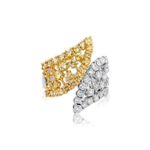 [R4288] Yellow Gold Yellow And White Diamond Ring