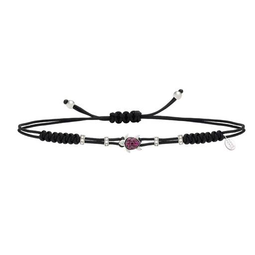 [B168RU] White Gold Turtle Cord Bracelet Diamond Ruby