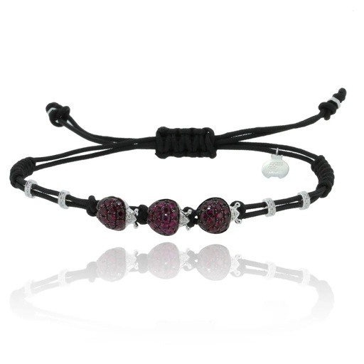 [B171RU3] White Gold Three Ladybug Cord Bracelet White and Black Diamond