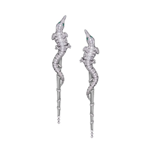 [CCC-EBOBWFM] Caresse de Croco Full Pave Diamond Earrings - Long Version - White Gold