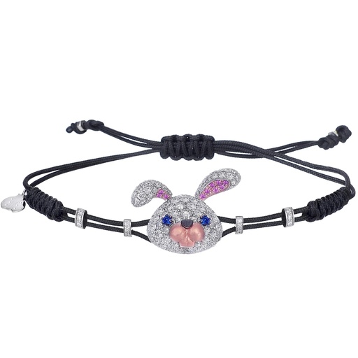 [B851DG] White Gold Rabbit Cord Bracelet Diamond Amethyst Blue Sapphire