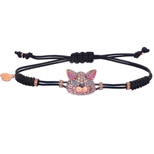 [B853DB.M] Rose Gold Cat Cord Bracelet Amethyst Brown Diamond 