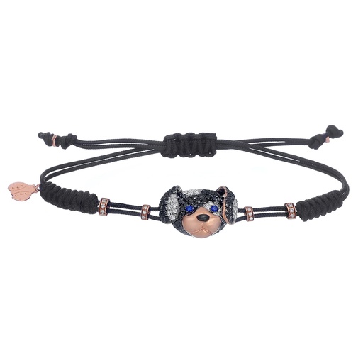 [B850DND] Rose Gold Dog Cord Bracelet White and Black Diamond