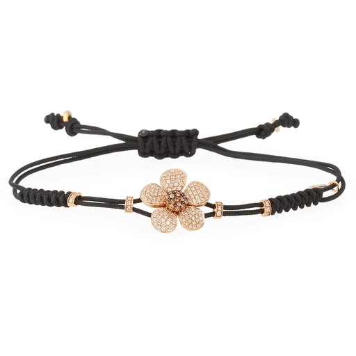 [B770DDB] Rose Gold Flower Cord Bracelet White and Brown Diamond