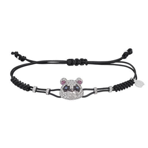 [B852DDN] White Gold Bear Cord Bracelet White and Black Diamond