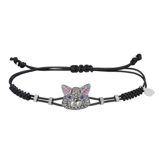 [B853DG] White Gold Cat Cord Bracelet Amethyst Blue Sapphire Grey Diamond