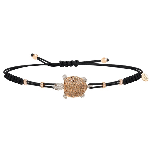 [B102RDB.M] White and Rose Gold Turtle Cord Bracelet White and Brown Diamond