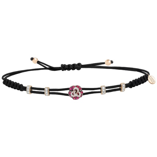 [B674DRU.S] Rose Gold Rose Cord Bracelet Diamond Ruby