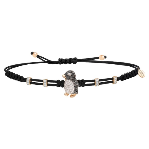 [B178DN.XL] Rose Gold Extra Large Penguin Cord Bracelet White and Black Diamond