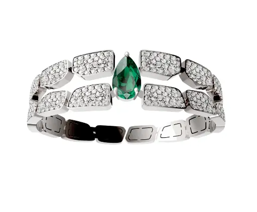 [CSK-B2R?F1#242] Skin Double Row Full Pavé Diamond Emerald Bracelet