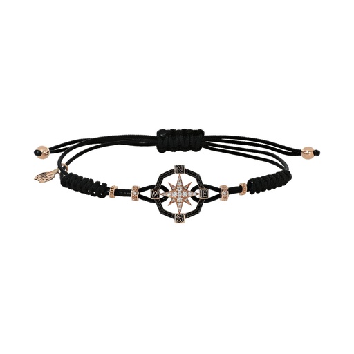 [B905DND.S.X] Rose Gold Compass Cord Bracelet White and Black Diamond