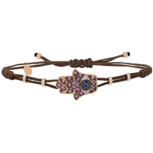 [B677ZR] Rose Gold Hamsa Cord Bracelet Diamond Amethyst Blue Sapphire
