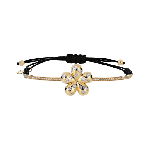 [B779GD.BS] Rose Gold Flower Cord Bracelet Diamond