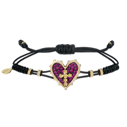 [B921RU] Rose Gold Cross Heart Cord Bracelet Diamond Ruby