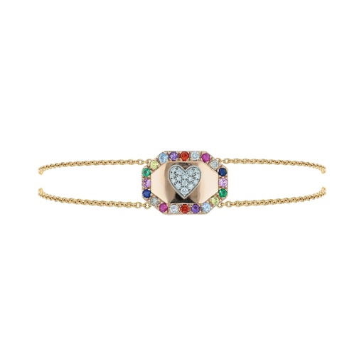 [B951MIX.968D] Rose Gold Heart Shield Chain Bracelet Diamond Mixed Sapphire